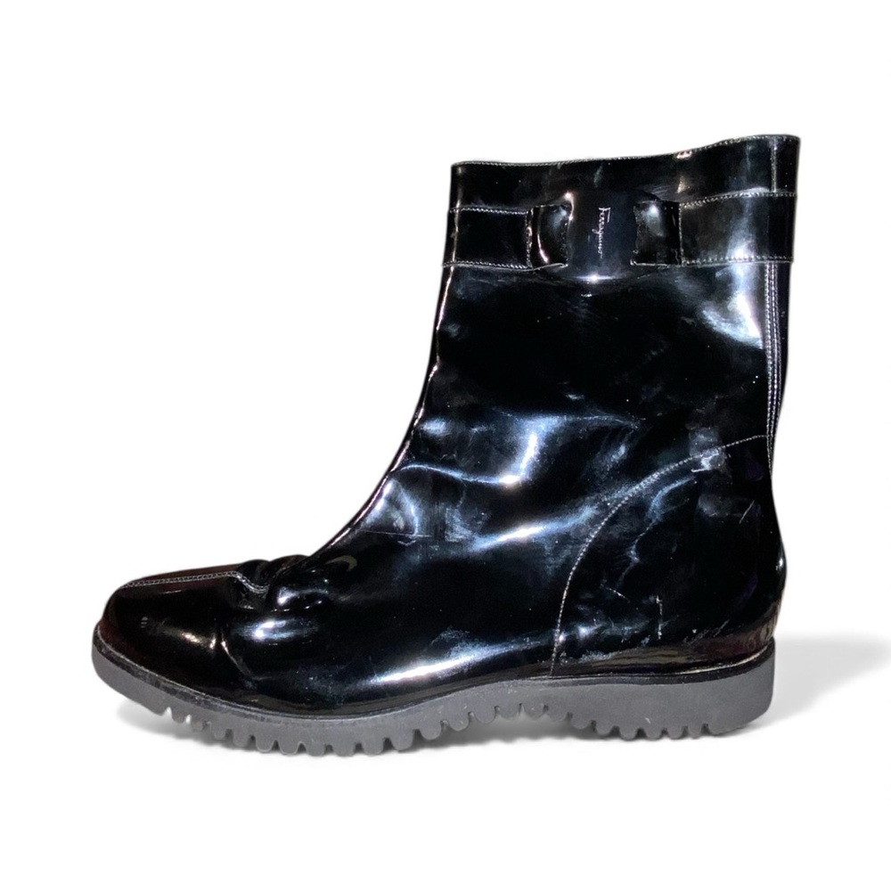 Salvatore Ferragamo Patent Leather Black Boots View 3